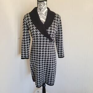 Calvin Klein Black and Gray Houndstooth Dress